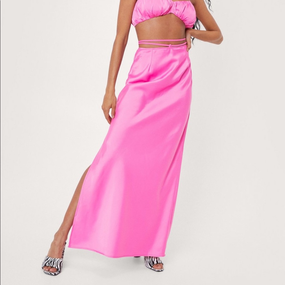 BRAND NEW Satin Strappy Waist Split Hem Maxi Skirt